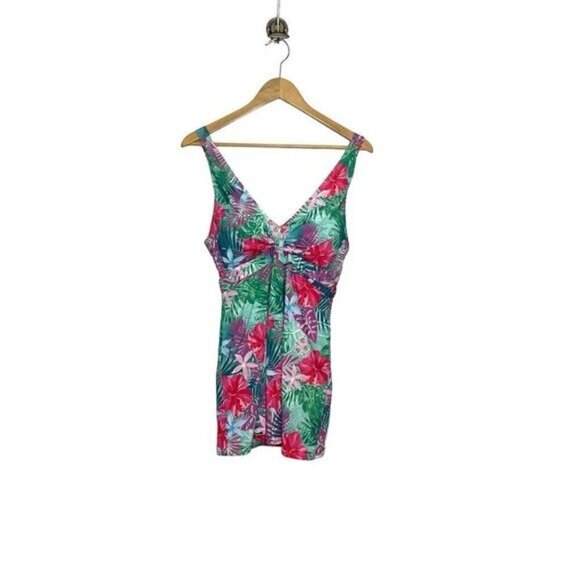Swimsuits For All Women's Twist Front V-Neck Swimdress Hawaiian Floral Size 10 - Picture 2 of 16